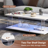 HedoAjim 43" Acrylic Coffee Table with Wood Top, Minimalist Stylish Modern Rectangular Center Tables for Living Room, Led Living Room Table with Storage Shelf & Acrylic Frame for Small Space HedoAjim