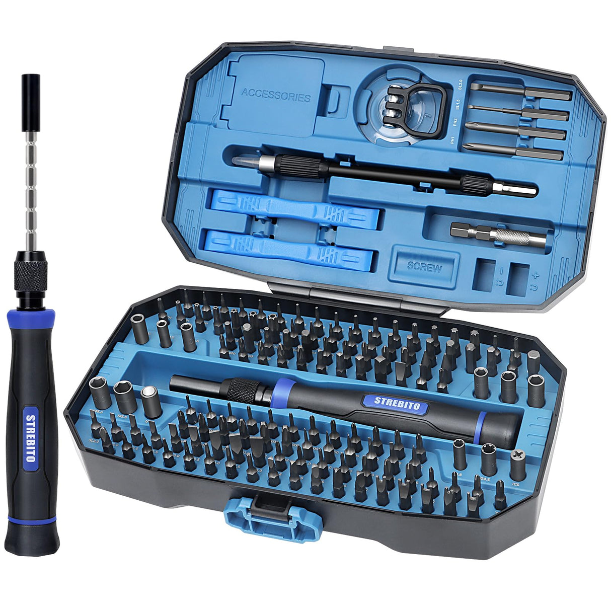 STREBITO Precision Screwdriver Set 153 in 1 Small Magnetic Screwdriver Set with Case, Electronic Repair Tool Kit for Computer, Laptop, iPhone, Macbook, PC, PS5, Xbox Controller, RC, Jewelers, Glasses STREBITO