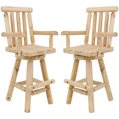 Sunnydaze Rustic Bar Stool, Log Cabin Style Unfinished Wood Construction, 4-Foot, Set of 2 Sunnydaze