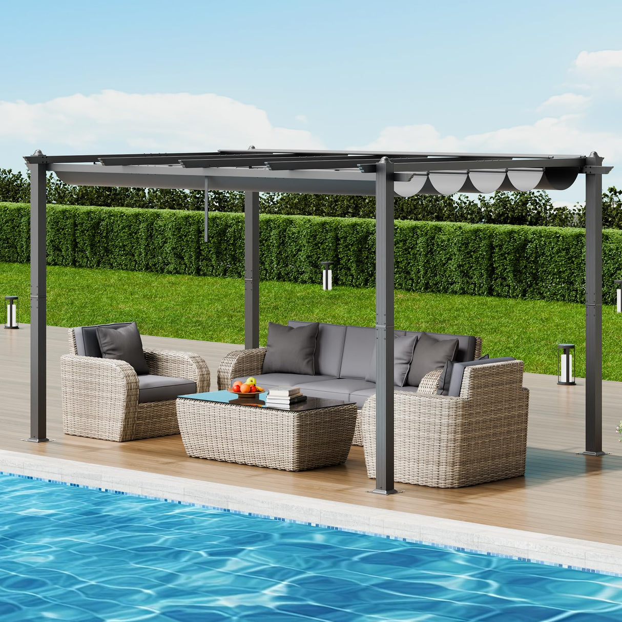VEVOR 10'x13' Outdoor Retractable Pergola with Canopy, Aluminum Pergola with Retractable Canopy, Modern Pergola with Sun Shade Canopy for Patios, Gardens, Decks, Backyards (Gray) VEVOR