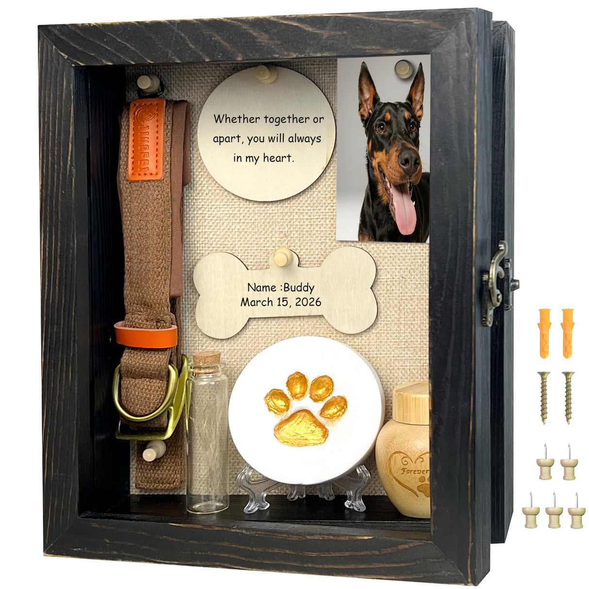 8x10 Pet Memorial Shadow Box Frame Paw Print Kit Solid Wood Pet Frame Black Dog Memorial Gifts for Loss of Dog Houstimi