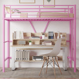 VECELO Twin Size Loft Bed with Full-Length Guardrails and Removable Ladder, Heavy-Duty Metal Frame, Space-Saving Design & Noise-Free, Pink VECELO