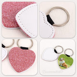 Framendino, 8 Pack Sublimation Blank Keychain Glitter PU Leather Love Heart Heat Transfer Key Chain for Personalized DIY Crafts Photo Pink Framendino