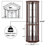 nifoti 69" H Lighted Curio Cabinet Corner Display Case,Corner Glass Cabinet with Tempered Glass Door and Adjustable Shelves,Wooden Corner Curio Cabinet with Mirrored Back Pane (Style 1 - Dark Cherry) nifoti