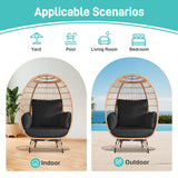 OTSUN Outdoor Egg Chair, PE Wicker Chair 440 lbs Capacity, Patio Chairs with 4 Thicken Cushions, Oversized Lounge Chairs with Durable Steel Frame Perfect for Balcony, Backyard, Bedroom-Black OTSUN
