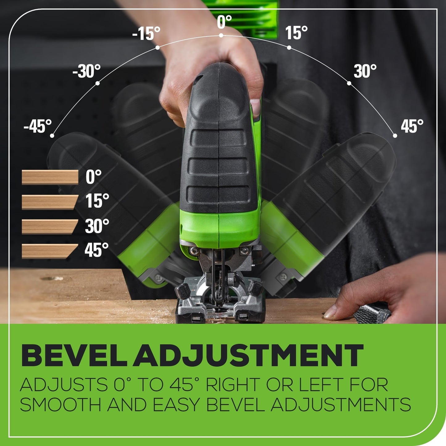 Greenworks 24V Cordless Jig Saw,3000 SPM Brushless 1 Inch Stroke Length Jigsaw with 6PCS Blades,4 Orbital Settings,45 Degree Cutting Angle,Tool-Free Blade Changing - WoodArtSupply