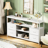 Huuger TV Stand Dresser with Power Outlets and LED Lights, 4 Drawers Entertainment Center with Shelves, 54 Inch Media Console for 55 60 Inch TV, 4 AC Outlets, 2 USBs, Dresser with PU Finish, White Huuger