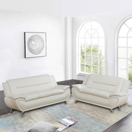 Faux Leather Sofa Couch Set, Living Room Sofa and Loveseat Set, Leather Couch and Loveseat Set for Living Room Office Home (2 Piece Leather Living Room Set, Cream White) Plithzy