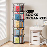 SpaceAid 5 Tier Rotating Bookshelf Tower, 360 Display Stackable Spinning Bookcase, Space Saving Revolving Round Book Shelf, Floor Standing Swivel Corner Organizer, Black SpaceAid