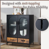 LOKO Buffet Cabinet with Storage, Kitchen Sideboard Cabinet with Tempered Glass Doors and Drawers, Industrial Style Cupboard Credenza Storage Cabinet, 31.5 x 16 x 39.5 inches LOKO