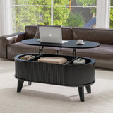 LYNCOHOME Fluted Lift Top Coffee Table with Storage,Modern Oval Coffee Table for Living Room or Home Office(Black) LYNCOHOME