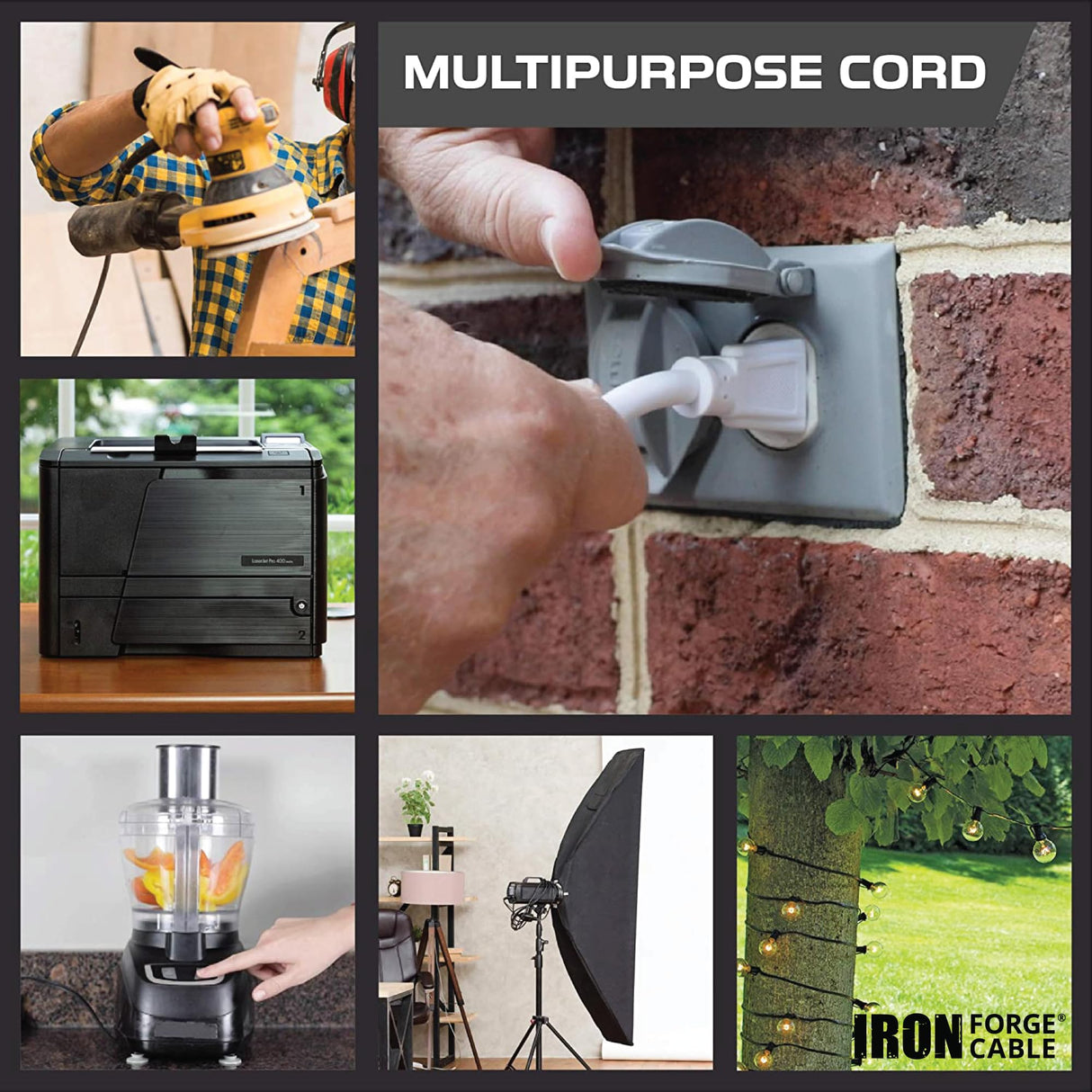 Iron Forge Cable 3 Outlet White Extension Cord 75 ft, 16/3 SJTW Indoor & Outdoor Heavy Duty 3 Prong Extension Cord with Multiple Outlets, Weatherproof Power Cable for Outside, Lawn, Home & Office IRON FORGE CABLE