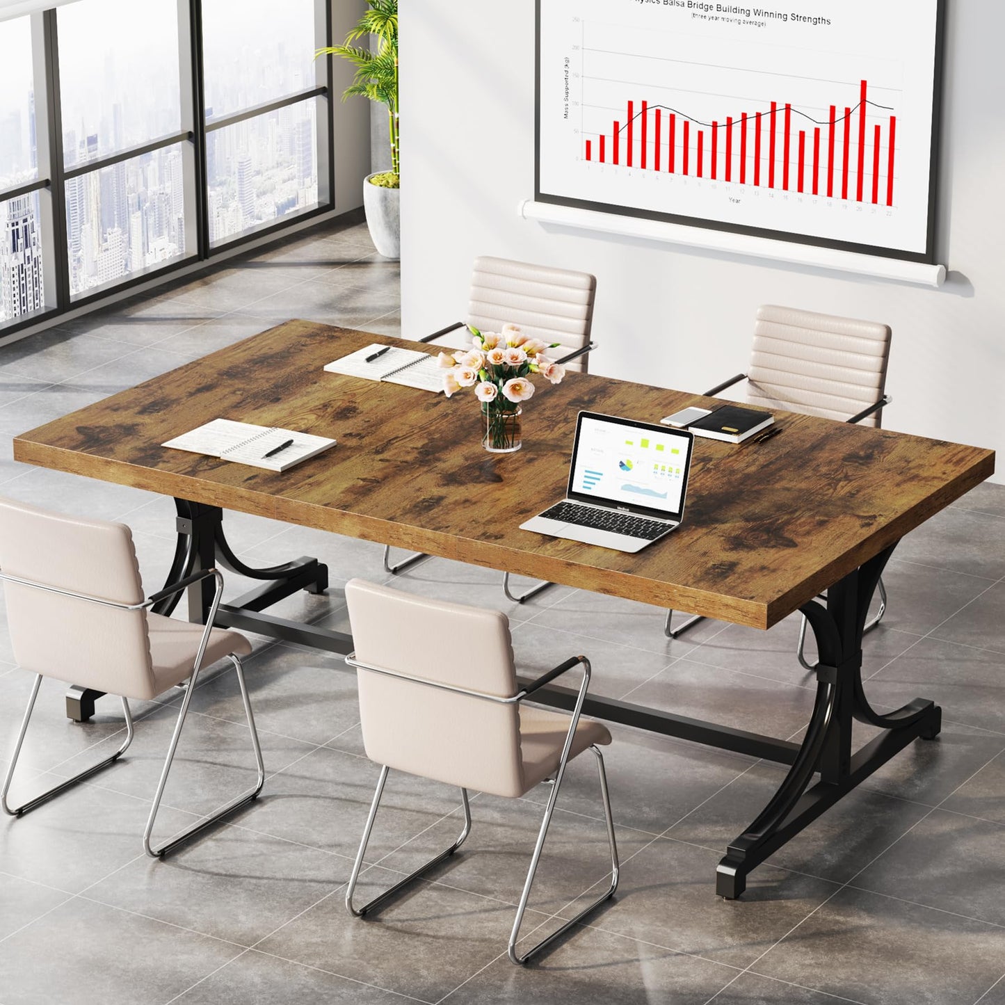 Tribesigns Meeting Seminar Table for 4-6 People, 62.4-Inch Rectangle Conference Table Conference Room Table with Thick Wooden Tabletop and X-Shaped Metal Legs for Home Office, Rustic Brown &  - WoodArtSupply