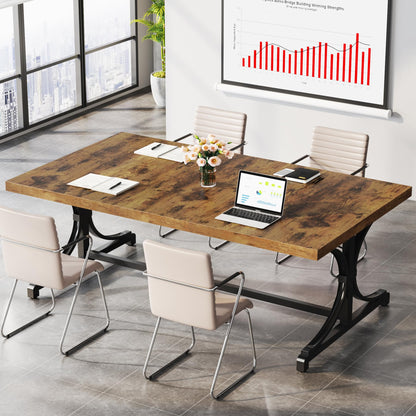 Tribesigns Meeting Seminar Table for 4-6 People, 62.4-Inch Rectangle Conference Table Conference Room Table with Thick Wooden Tabletop and X-Shaped Metal Legs for Home Office, Rustic Brown &  - WoodArtSupply