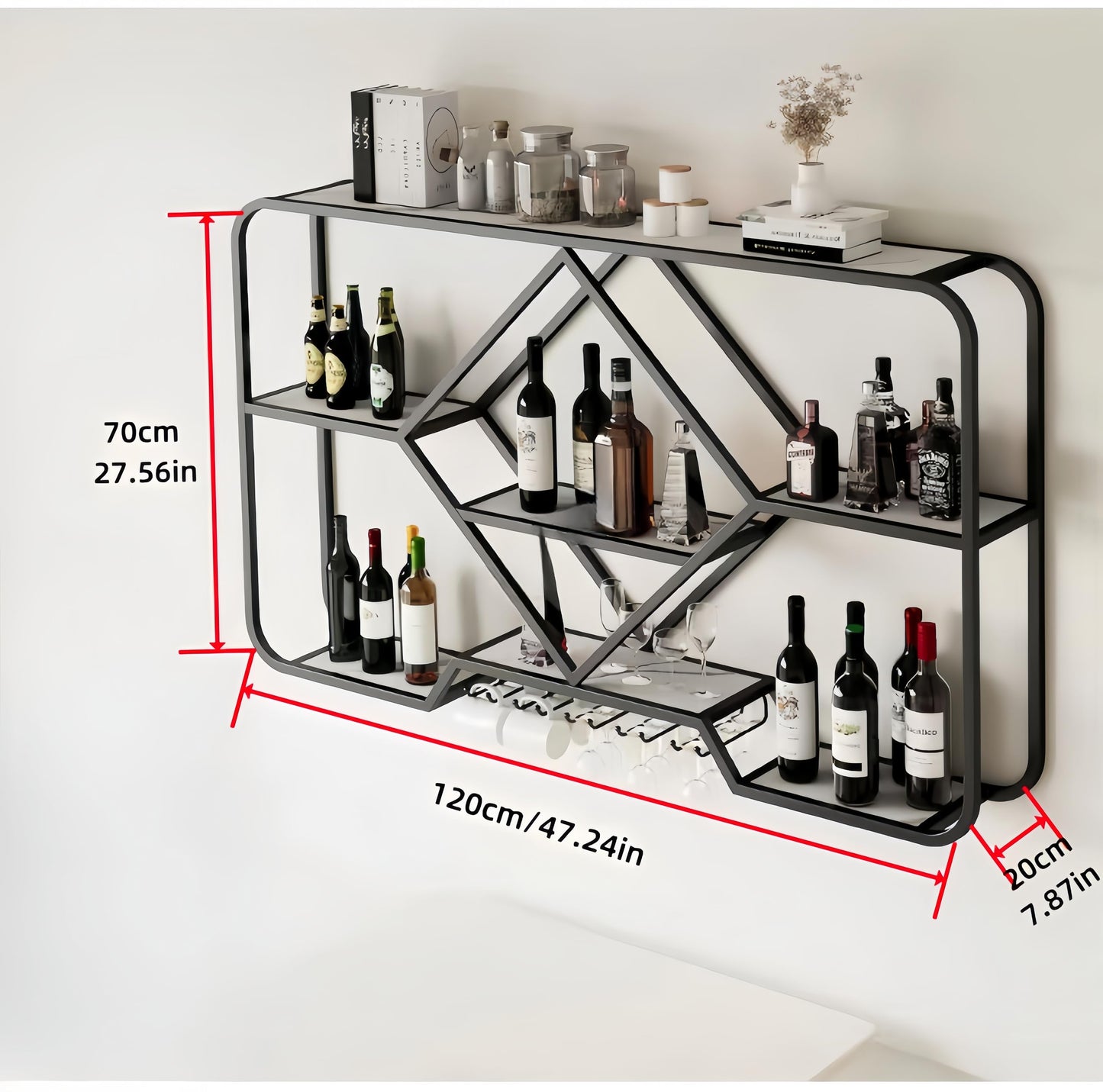 PIKYsailed Metal Wine Rack Wall Mounted with Led Light, Modern Bar Shelves Wall Mounted with Glass Holder, Multi Functional Liquor Shelf Wall Mounted for Home Bar, Kitchen & Dining Room (Blac - WoodArtSupply