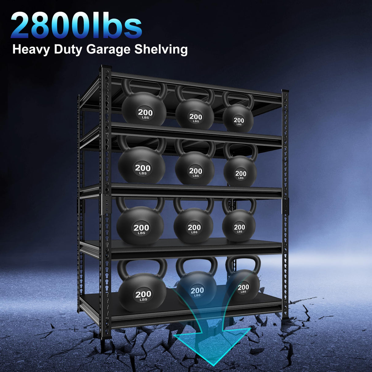 Huhaneon Heavy Duty Garage Shelves - 48''W 2,500Lbs Metal Adjustable Storage Shelving Rack Units for Warehouse Basement 5 Tier Black 47.2" W x 17.7" D x 78" H Huhaneon