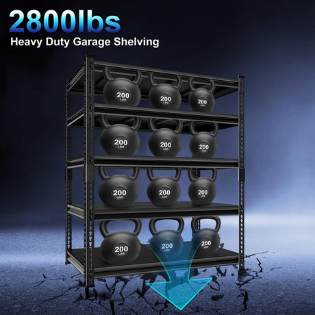 Huhaneon Heavy Duty Garage Shelves - 48''W 2,500Lbs Metal Adjustable Storage Shelving Rack Units for Warehouse Basement 5 Tier Black 47.2" W x 17.7" D x 78" H Huhaneon