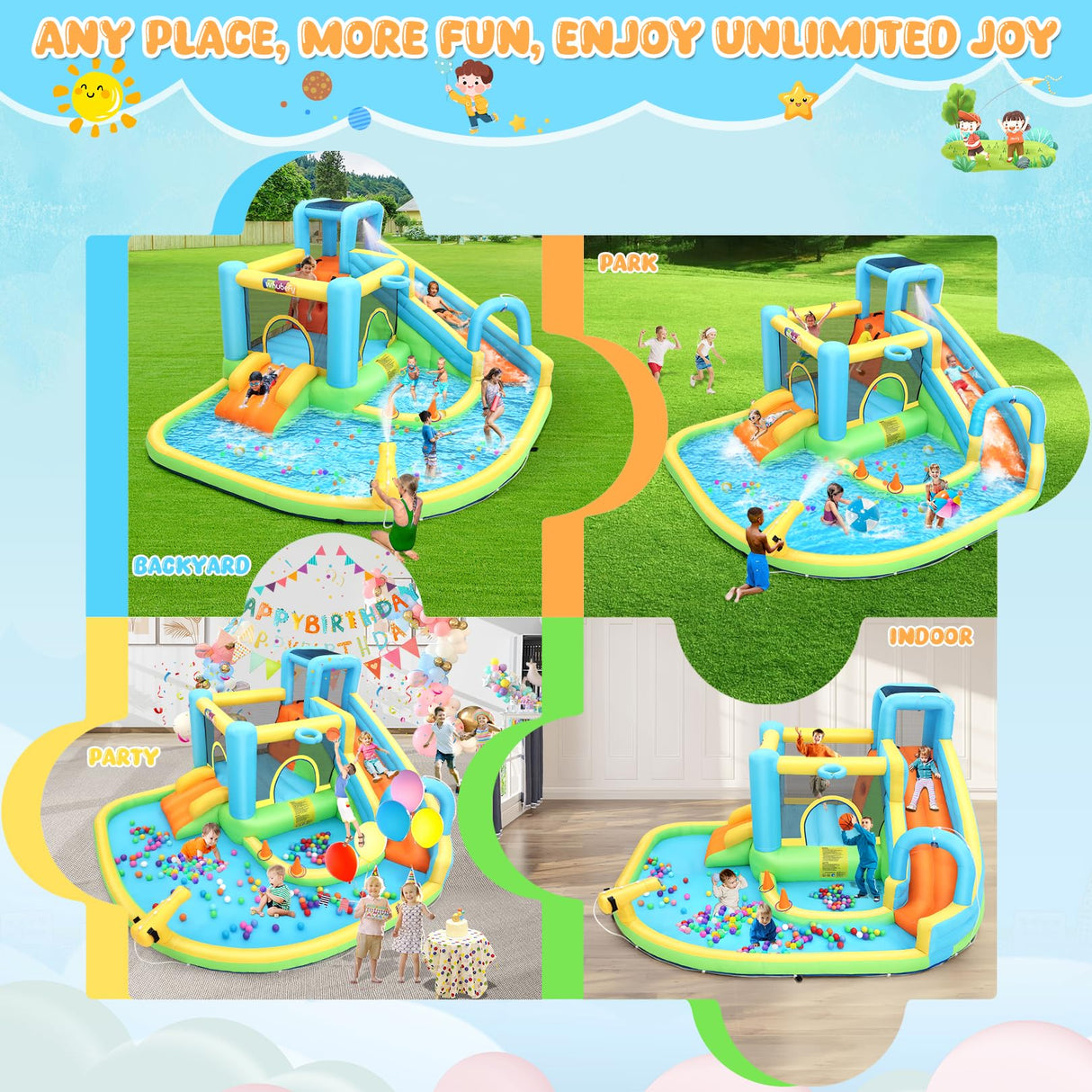Whubefy 12.8x12Ft Large Waterslide Bounce House for Big Kids 3-10, 13-in-1 Inflatable Bounce House Water Slide with Splash Pool, Jump Bouncy Castle, Blow up Water Slides Park for Kids Backyard Party Whubefy