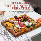 Contour Wood Cutting Board - Large Acacia Butcher Block Chopping Board for Kitchen w/Stand, Sustainable Wood, Juice Groove - Doubles as 4 Compartment Apace Living