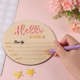 Newborn Announcement Sign, 5.9in Wooden Hello World Sign Baby Welcome Sign Birth Baby Name Plaques for Newborn Boys and Girls Photo Props Baby Shower Hospital Nursery (Light Pink) NQEUEPN