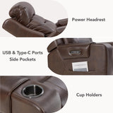 Watson & Whitely Genuine Leather Power Recliner Chairs for Adults, Lay Flat Recliner with Power Headrest, USB Ports and Cup Holders, Electric Reclining Sofa for Living Room, Bedroom, Dark Brown Watson & Whitely