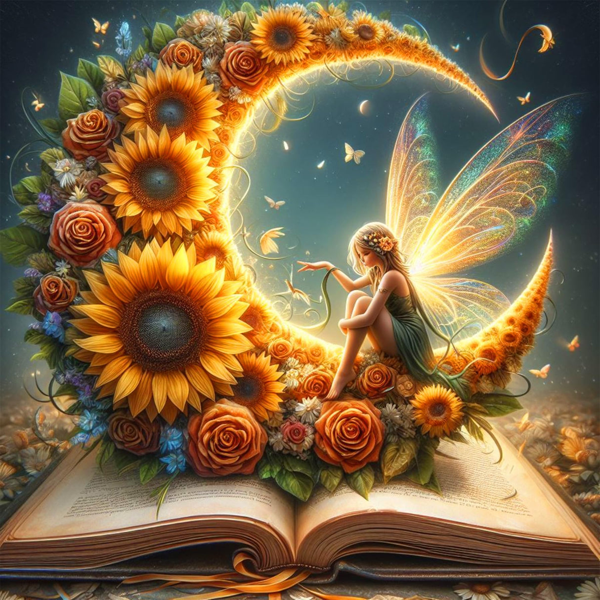 Ekuxom Fairy Diamond Painting Kits for Adults, Moon Fairy Diamond Art Kits for Adults, Round Book Diamond Painting Full Drill Book Diamond Art Painting for Home Wall Decor 14x14 inch Ekuxom