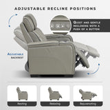 Lexicon Power Double Reclining Sofa, Center Drop-Down Table with Heat/Massage/Headrest/Storage Arms/Cup Holders/LED Lights/Wireless Charging, Top Grain Leather Match Wall Hugger Recliner Sofa, Grey Lexicon