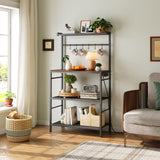 MAHANCRIS Bakers Rack with Storage, Microwave Stand with Power Outlet, Kitchen Storage Shelf with 6 Hooks, Coffee Bar Station 4 Tier, for Kitchen, Dining Room, Rustic Brown and Black BRHR351E01 MAHANCRIS