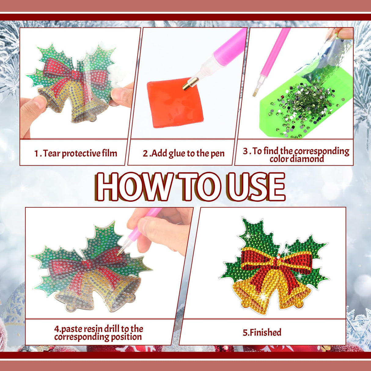 Equsion 14 Pcs Diamond Art Christmas Ornaments Christmas Diamond Painting Keychains Kits 5d DIY Hanging Double Sided Diamond Art Key Ring Painting Key Chain Family Decor Rhinestone Pendant Equsion