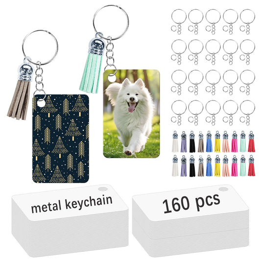 160 Pcs Metal Sublimation Keychain Blanks Bulk,Double Sided Sublimation Blanks Keychain Heat Transfer Keychain Blanks with Tassels,Sublimation Ornament Blanks Key Chain