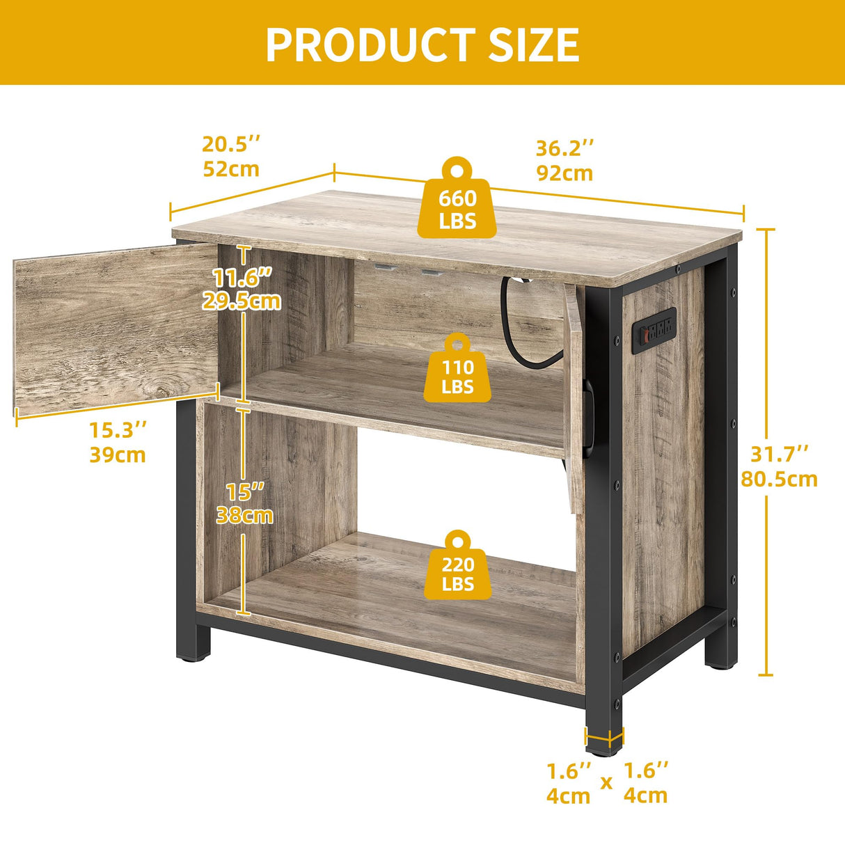 DWVO 40-50 Gallon Aquarium Stand with Power Outlets, Cabinet for Fish Tank Accessories Storage - Heavy Duty Metal Fish Tank Stand Suitable for Turtle Tank, Reptile Terrarium, 660LBS Capacity, Grey DWVO