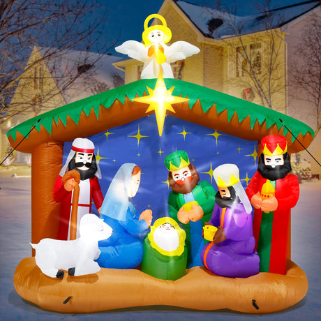 8FT Christmas Nativity Scene, LED Lighted Birth of Jesus Inflatable Decor for Xmas Yard Melisheer