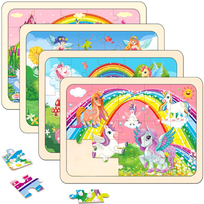 Puzzles for Kids Ages 4-6, 4 Pack Wooden Jigsaw Puzzles 24 Pieces The Castle Puzzle Preschool Educational Learning Toys Set for Boys and Girls