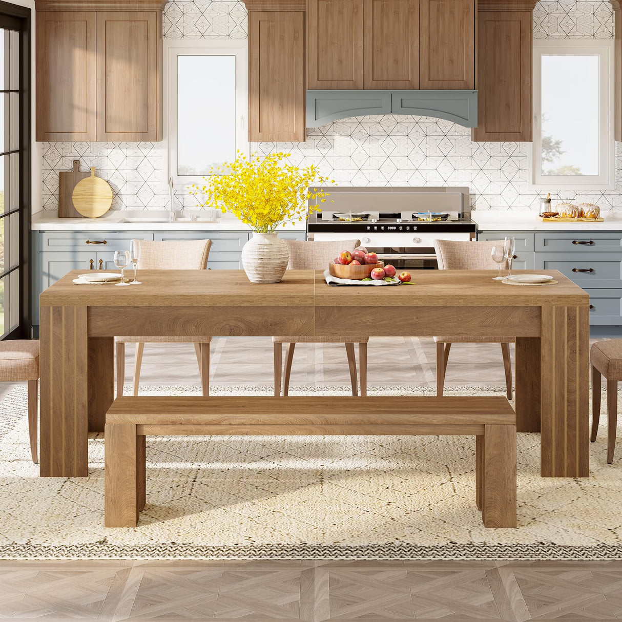 Tribesigns 78.7-Inch Farmhouse Dining Table for 6-8, Large Rectangle Kitchen Table with Heavy Duty Legs for Kitchen & Dining & Living Room (Natural) Tribesigns