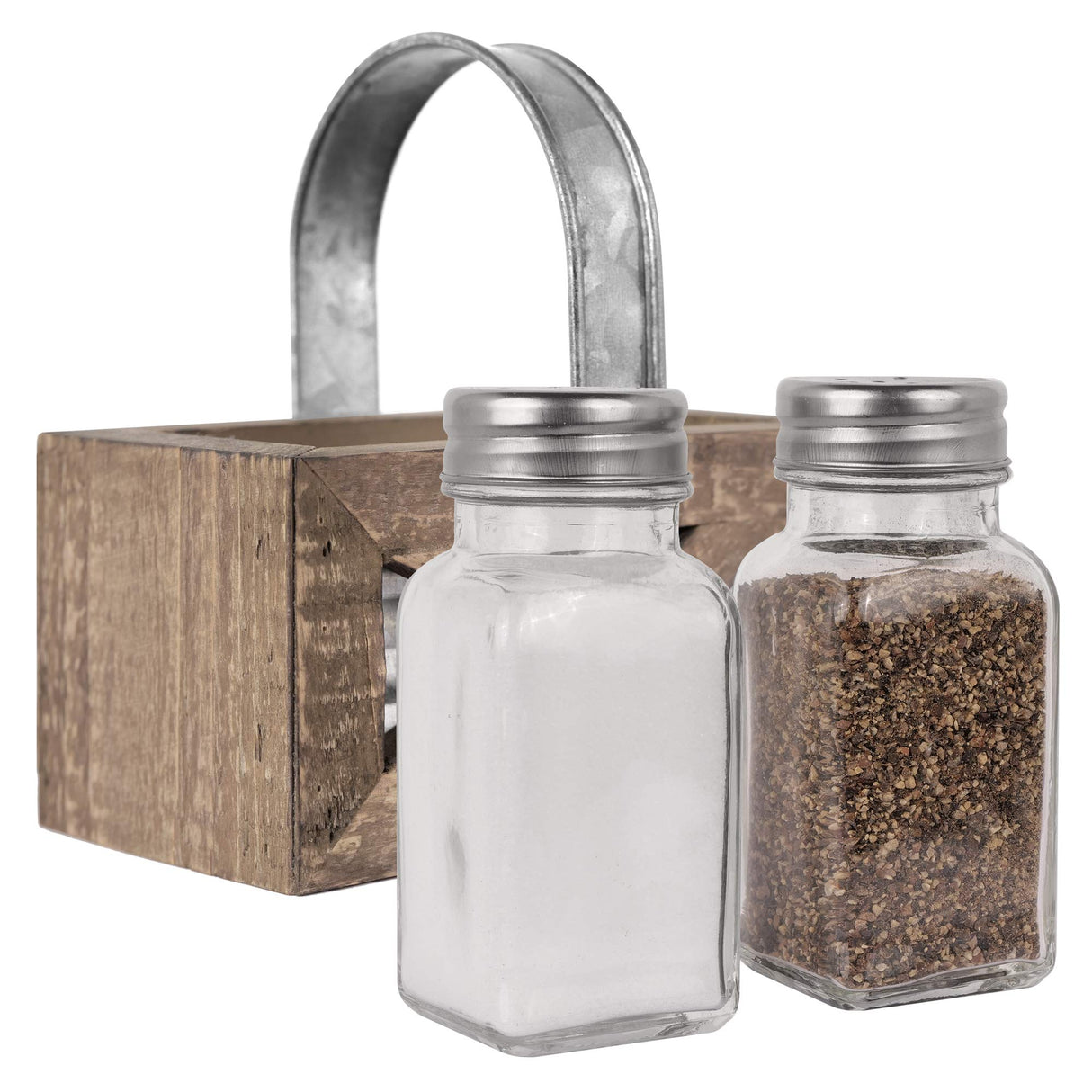 Autumn Alley Farmhouse Napkin Holder and Adorable Farmhouse Salt and Pepper Shakers Set With Wood Holder - Western Kitchen, Galvanized Metal - Upright Rustic Napkin Holder Rustic Kitchen Décor (Brown) Autumn Alley