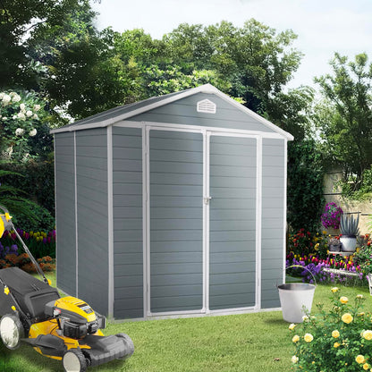 6ft×4ft Resin Outdoor Storage Shed,Outdoor Storage Shed with Floor & Window to Store Patio Furniture, Garden Tools Bike Accessories, Beach Chairs and Lawn Mower. (6ft×4ft)