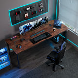 Vagaconl Computer Desk 78.74" L x 27.55" W x 29.52" H, Large Gaming Desk Extra Long 2 Person Desk, Home Desks for Work Study Student Writing, Metal Frame Rustic Brown (Only Table) Vagaconl