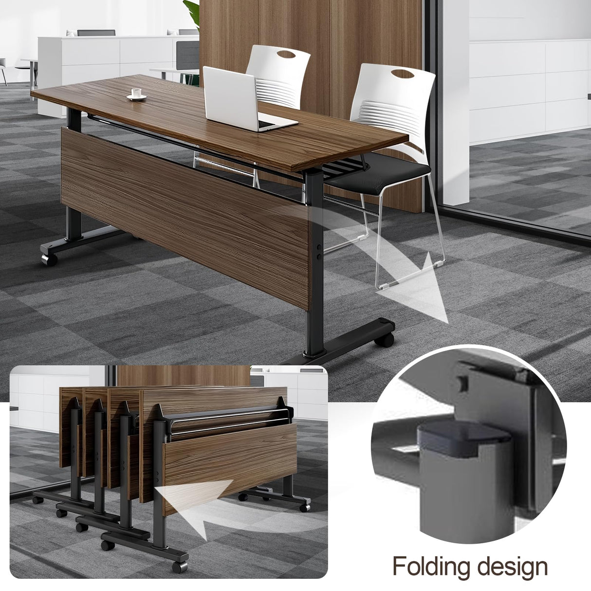 Conference Room Table Folding Conference Table, Foldable Flip Top Training Seminar Table, Office Training Room Table with Silent Wheels, Modern Meeting Table for Office Classroom (1Pack 47.2in) Lrxmastery