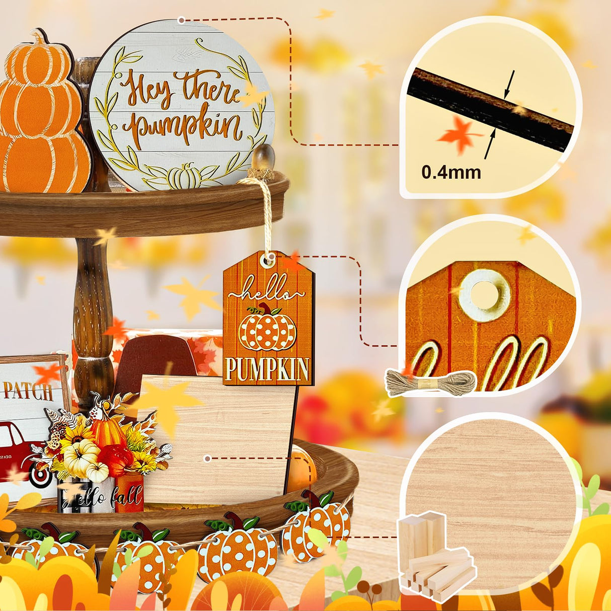 Thanksgiving Tiered Tray Decor Set Pumpkin Home Decorations Rustic Farmhouse Truck Wooden Sign Spice Blocks Autumn Sign for Festival Gift Tabletop (Pumpkin) LWuuywa