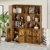 GRUSIGN 60 Inches Book Shelf Bookcase with Doors 5-Tier Floor Standing Wooden Tall Bookshelf with 2 Storage Cabinet and Adjustable Shelf for Home Office Living Room Brown GRUSIGN