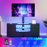 TV Stand with Mount and 7 Fabric Drawers, Led Entertainment Center with Power Outlets for 32 45 55 60 65 70 inch TVs, Black Dresser with Open Shelves Media Console Cabinet for Living Room Bedroom JUSTOGO