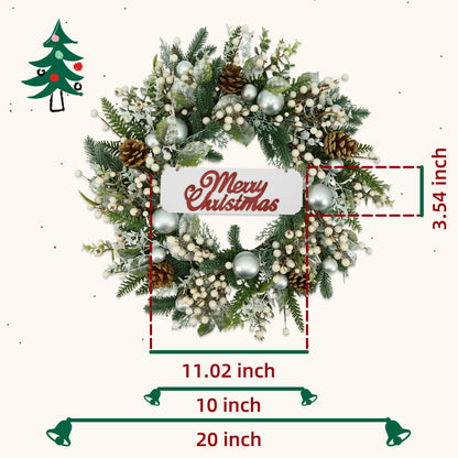 YNYLCHMX 20 Inch Christmas Wreath for Front Door, Winter Wreath with Welcome Sign Pine Needle Pine Cone Berry Artificial Door Xmas Wreaths for Window Wall Fireplace Farmhouse Holiday Party Decoration