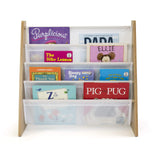 Humble Crew 4-Tier Toddler Bookshelf in Natural Wood/White with Deep Fabric Sleeves Humble Crew