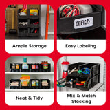 IRIS USA Small Stackable Storage Bins, 12-Pack, 7.5 x 4.5 x 3 inch, |Made in USA|, Plastic Open Front Shelf Bin for Organizing Parts, Hardware, Tools, Supplies, Garage Shelf, Pantry - Black IRIS USA