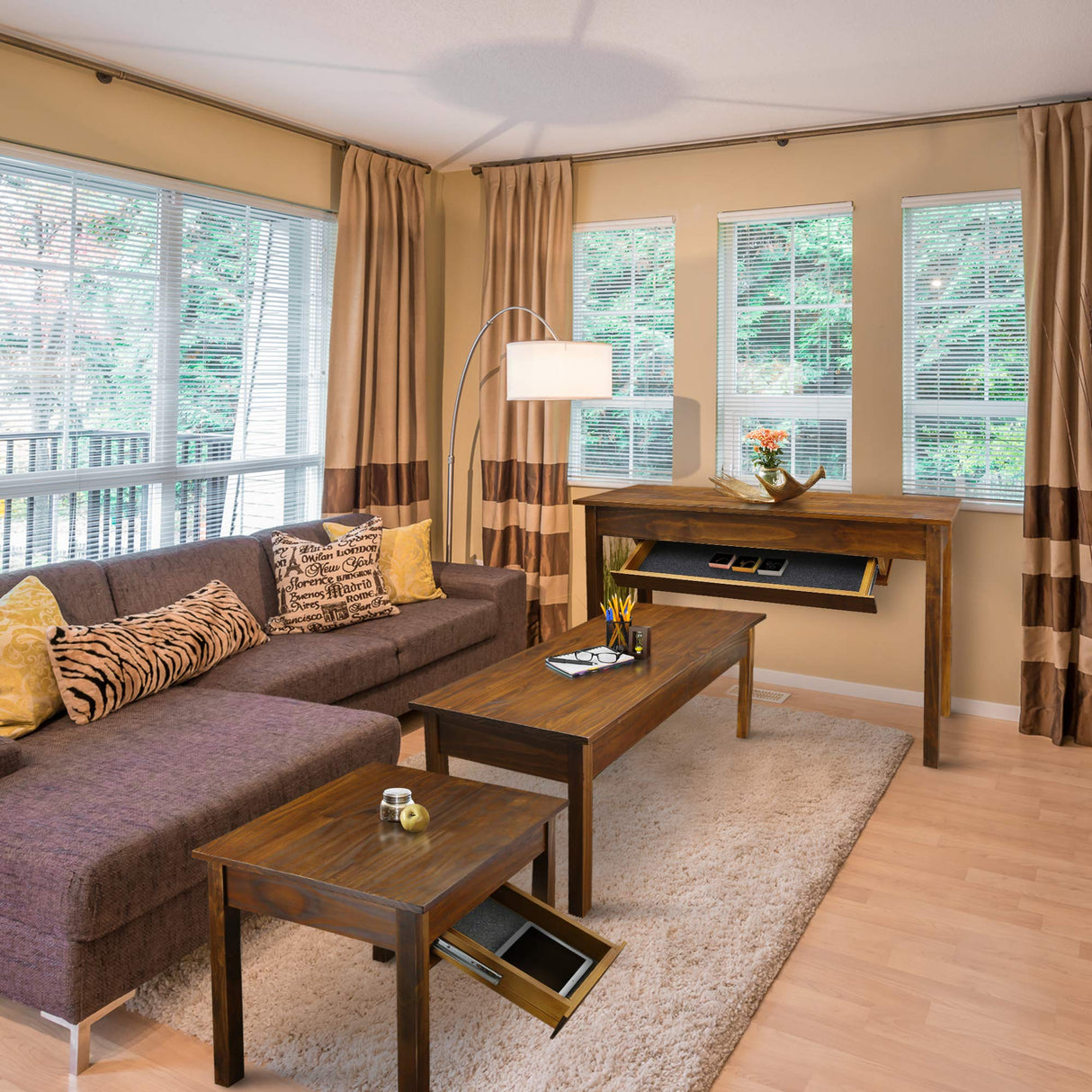 Casual Home Kennedy End Table Drawer, Concealment Furniture, Warm Brown Casual Home