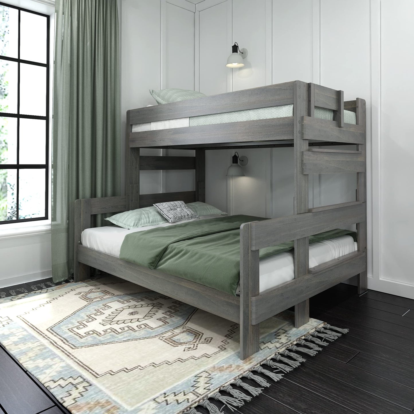 Farmhouse Twin XL Over Queen Bunk Bed by Max & Lily in Driftwood Finish - WoodArtSupply