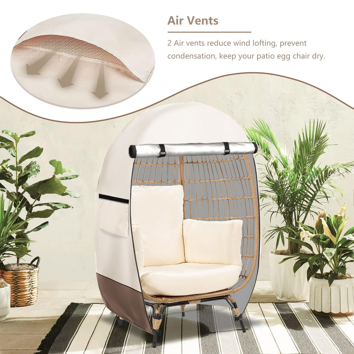 okcool Outdoor Egg Chair Cover,Waterproof Egg Chair Cover with Zipper for Wicker Patio Basket Chair(Beige & Brown,Fits 43" L *25" W*55.1" H Egg Chair) okcool