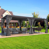 MELLCOM Louvered Pergola 10x20, Aluminum Pergola with Adjustable Louvered Roof, Outdoor Pergola with Waterproof Curtains and Nets, Gray MELLCOM