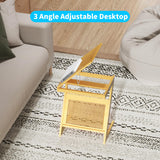 Rattan NightStand Side Table with Adjustable Board Z Shaped End Table for Couch Mid Century Modern Boho NightStand Side Table Bamboo Coffee Side Table for Living Room Bedroom Sofa Small Spaces Natural RKVPCNE