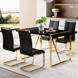 CTPNMCIN Modern Dining Table Set for 4, 55'' Gold Dining Room Table Set with 4 Black Faux Leather Chairs, Black Wood Tabletop with Gold Metal Legs, Suitable for Small Space CTPNMCIN